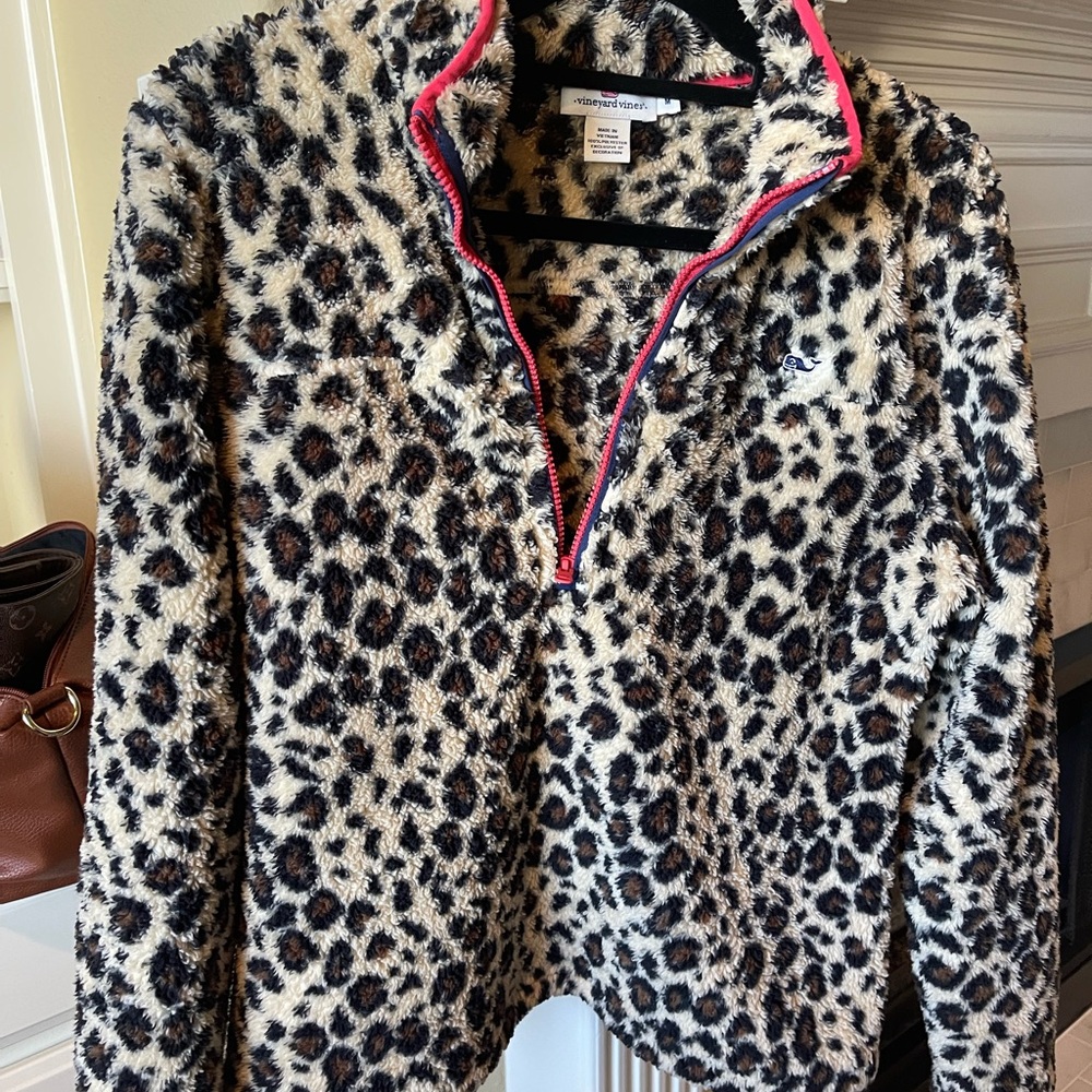 Vineyard Vines Leopard Print Fleece Pullover